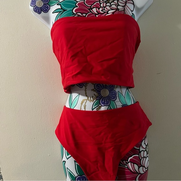 Shein Red Two Piece Swimsuit Bandeau Top - Picture 2 of 6